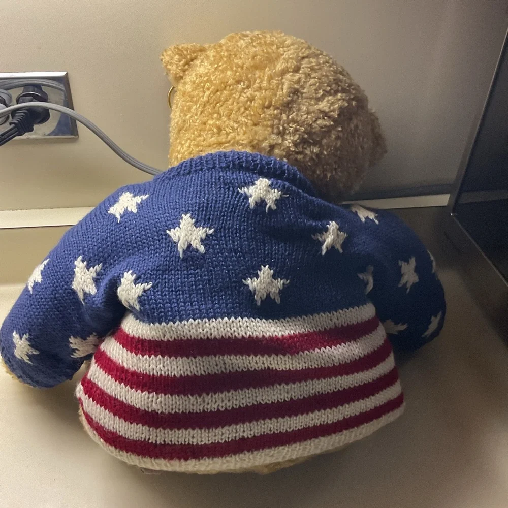 Adorable Large Ty “CURLY” Bear 🐻 with Blue, White & Red Patriotic Flag🇺🇸 Sweater
